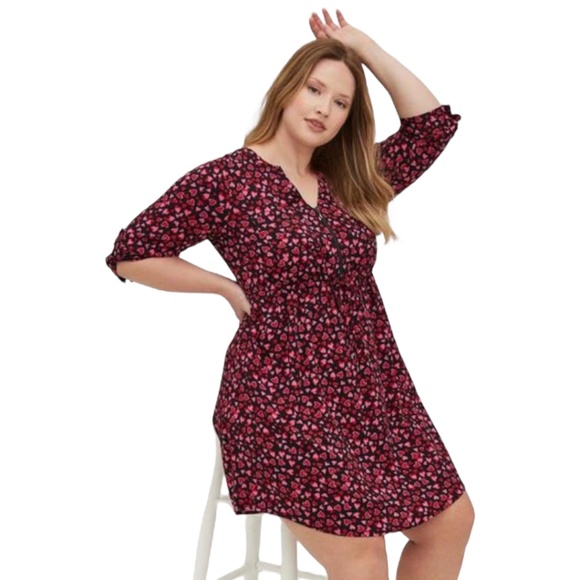 Torrid Zip Front Heart Patterned Shirt Dress Red and Black Torrid 1 - US 16/18 - Picture 1 of 10